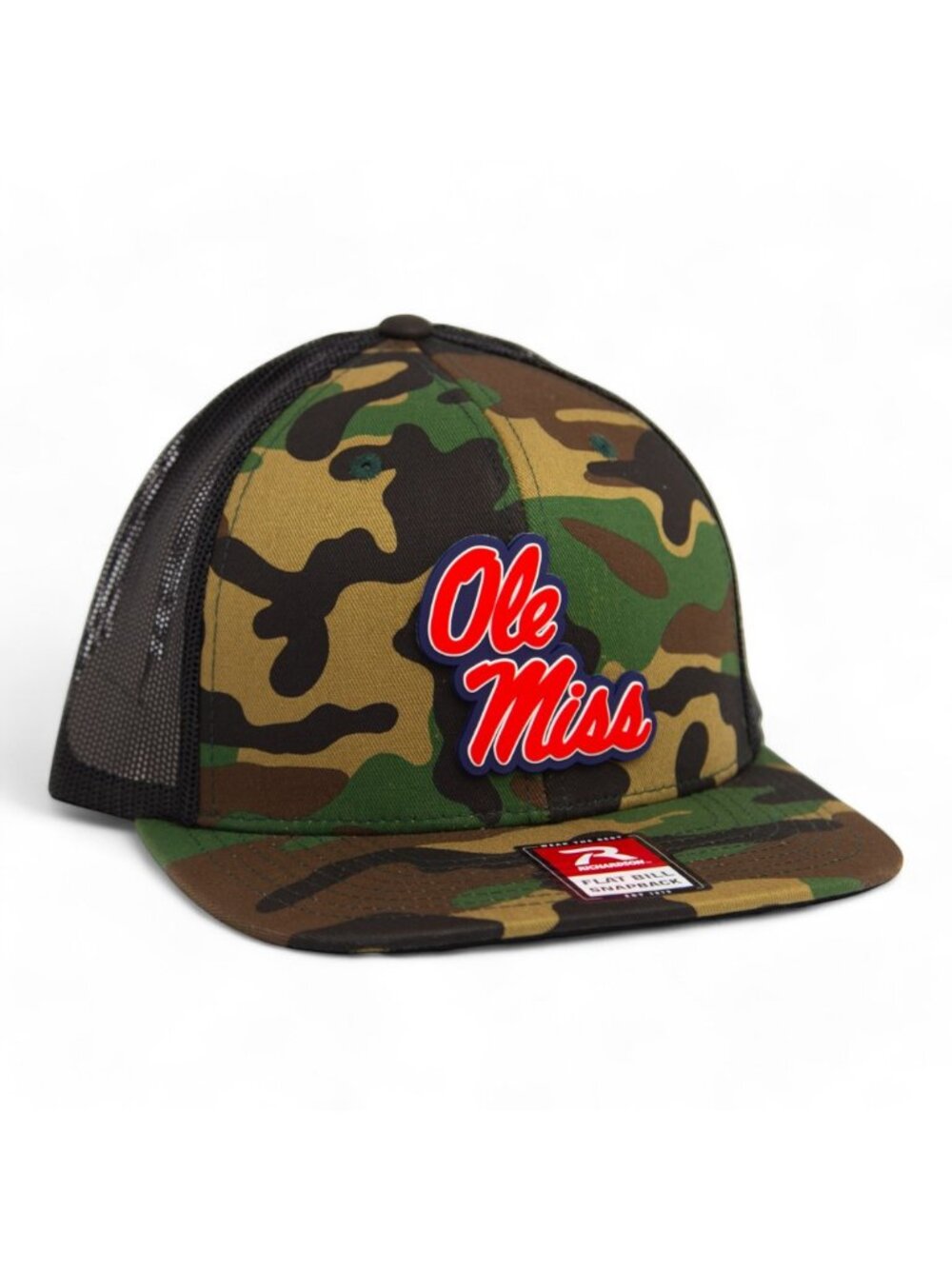 Ole Miss Rebels 3D Wool Blend Flat Bill Snapback Hat- Army Camo/ Black